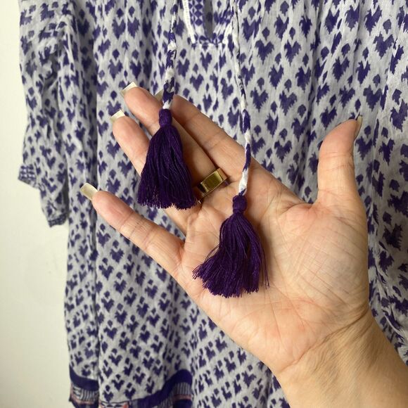 Roberta Roller Rabbit White Purple Sheer Serafina Pom Pom Tunic Top Tie Tassels - Picture 6 of 12